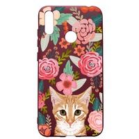 husa premium silicon compatibila cu huawei y7 2019 cat in flowers cu interiorul din material textil protectie camera burgundy pbr638 imagen 17_0_
0