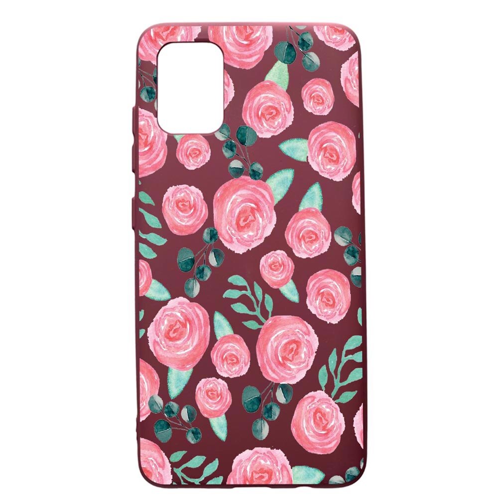 Husa Premium Silicon compatibila cu Samsung Galaxy S20 Plus, Rose Pattern, cu interiorul din material textil, protectie camera, Burgundy, PBR640