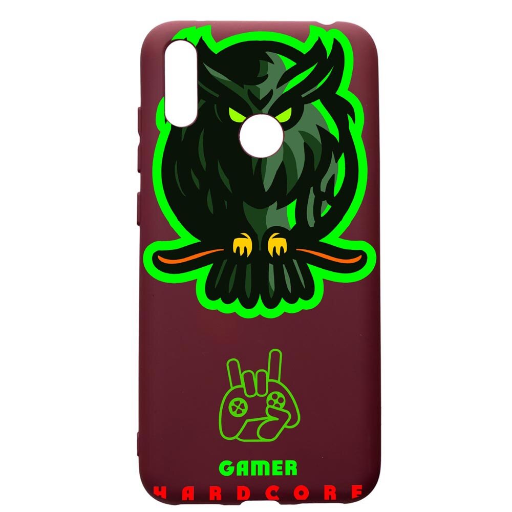 Husa Premium TPU compatibila cu Huawei Y7 2019, Gamers, Hardcore, cu interiorul din material textil, protectie camera, Burgundy, PBR288