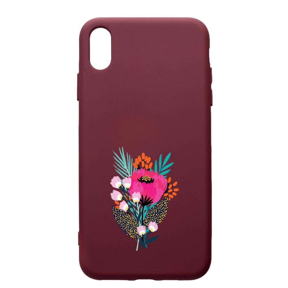 Husa Premium Silicon compatibila cu Samsung Galaxy A10, Flowers, cu interiorul din material textil, protectie camera, Burgundy, PBR641