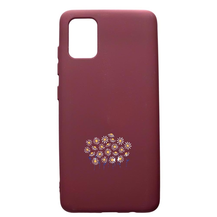 Husa Premium Silicon compatibila cu Apple iPhone 12 Pro Max, Little Flowers, cu interiorul din material textil, protectie camera, Burgundy, PBR642
