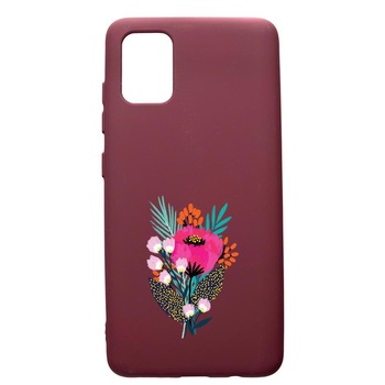 Husa Premium Silicon compatibila cu Apple iPhone 12 Pro Max, Flowers, cu interiorul din material textil, protectie camera, Burgundy, PBR641 Husa Premium Silicon compatibila cu Apple iPhone 12 Pro Max, Flowers, cu interiorul din material textil, protectie camera, Burgundy, PBR641