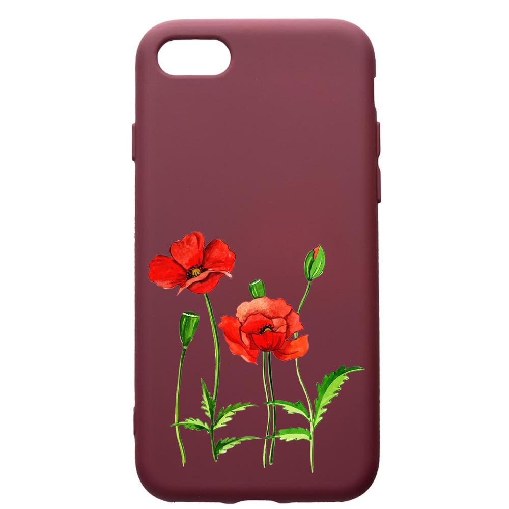 Husa Premium Silicon compatibila cu Apple iPhone SE 2 / iPhone 8 / iPhone 7, Flowers, cu interiorul din material textil, protectie camera, Burgundy, PBR643