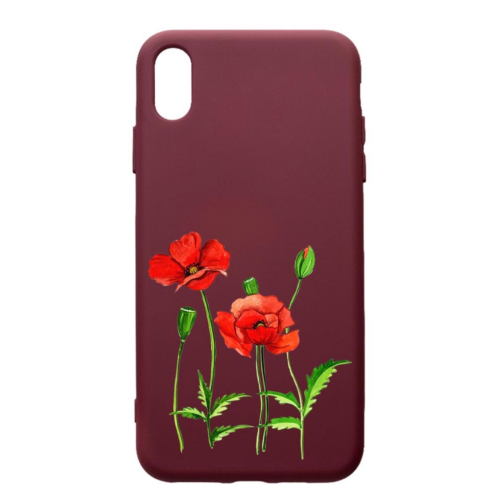 Husa Premium Silicon compatibila cu Samsung Galaxy A10, Flowers, cu interiorul din material textil, protectie camera, Burgundy, PBR643