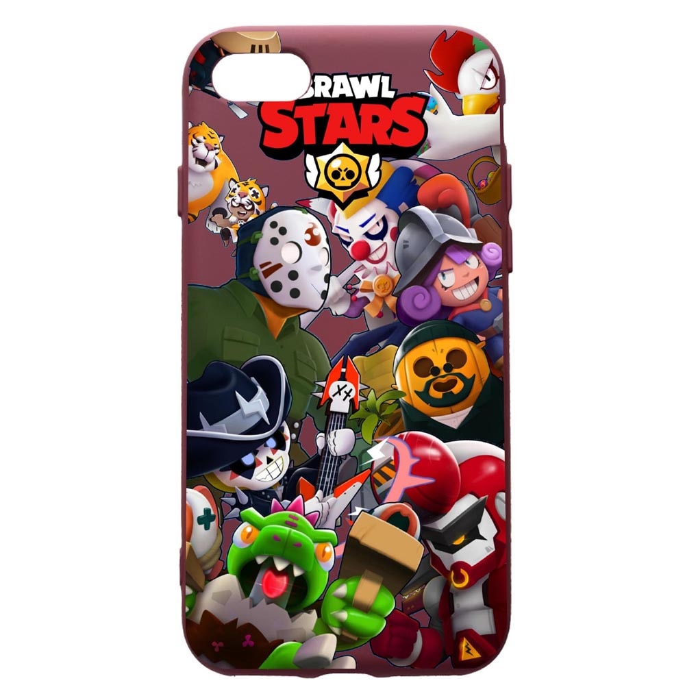 Husa Premium Silicon compatibila cu Apple iPhone SE 2 / iPhone 8 / iPhone 7, Brawl Stars, cu interiorul din material textil, protectie camera, Burgundy, PBR646