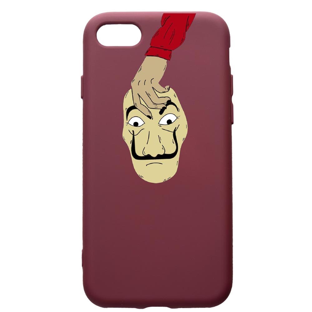 Husa Premium TPU compatibila cu Apple iPhone SE 2 / iPhone 8 / iPhone 7, La Casa De Papel, cu interiorul din material textil, protectie camera, Burgundy, PBR295