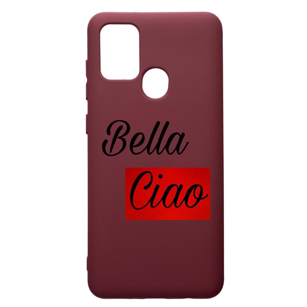 Husa Premium TPU compatibila cu Samsung Galaxy A21S, La Casa De Papel Ciao Bella, cu interiorul din material textil, protectie camera, Burgundy, PBR293