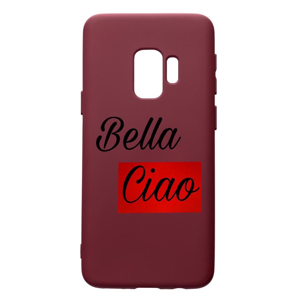 Husa Premium TPU compatibila cu Samsung Galaxy S9, La Casa De Papel Ciao Bella, cu interiorul din material textil, protectie camera, Burgundy, PBR293