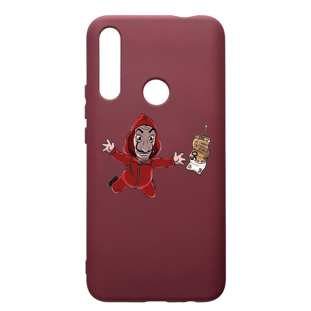 Husa Premium TPU compatibila cu Huawei P Smart Z, La Casa De Papel, cu interiorul din material textil, protectie camera, Burgundy, PBR294
