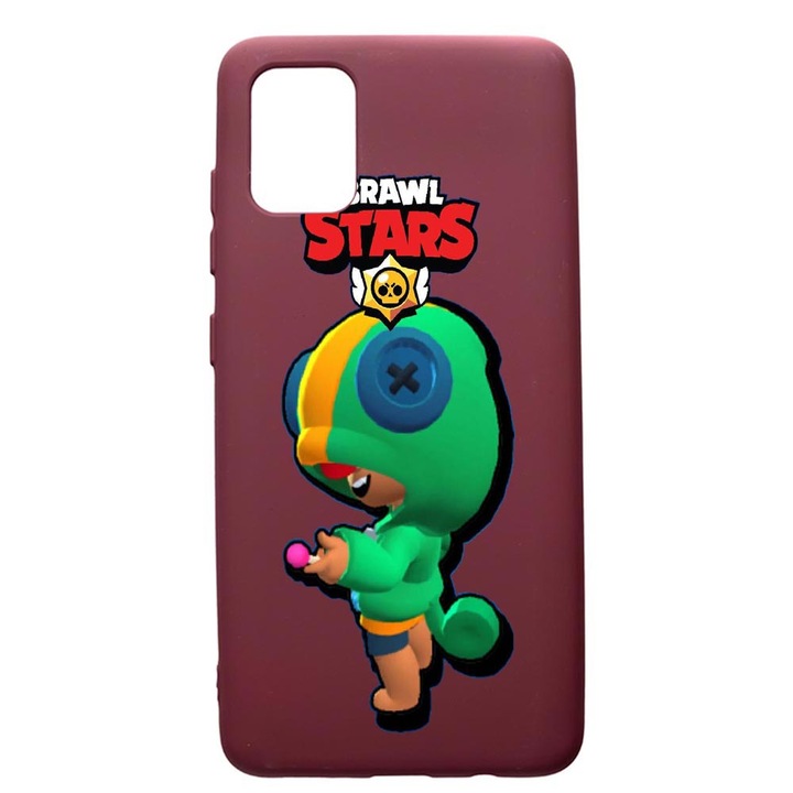 Премиум силиконов калъф, съвместим с Apple iPhone 11 Pro Max, Brawl Stars Leon, с текстилен интериор, защита на камерата, бордо, PBR648