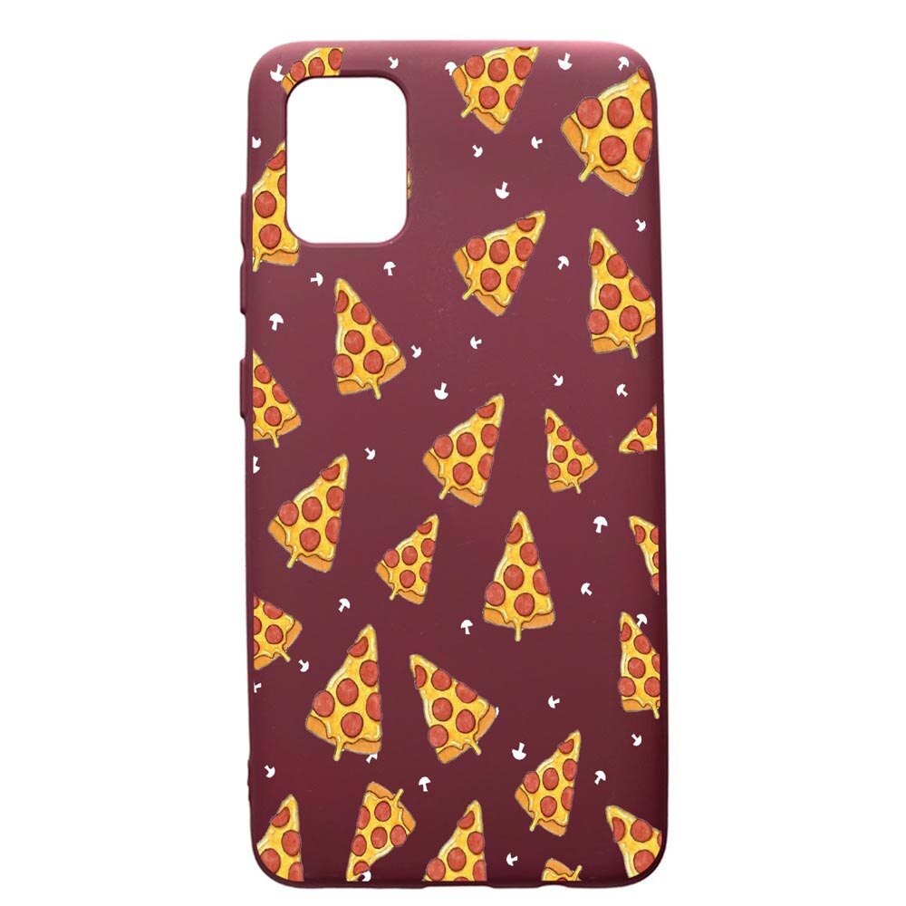Husa Premium Silicon compatibila cu Samsung Galaxy A51, Pizza, cu interiorul din material textil, protectie camera, Burgundy, PBR665