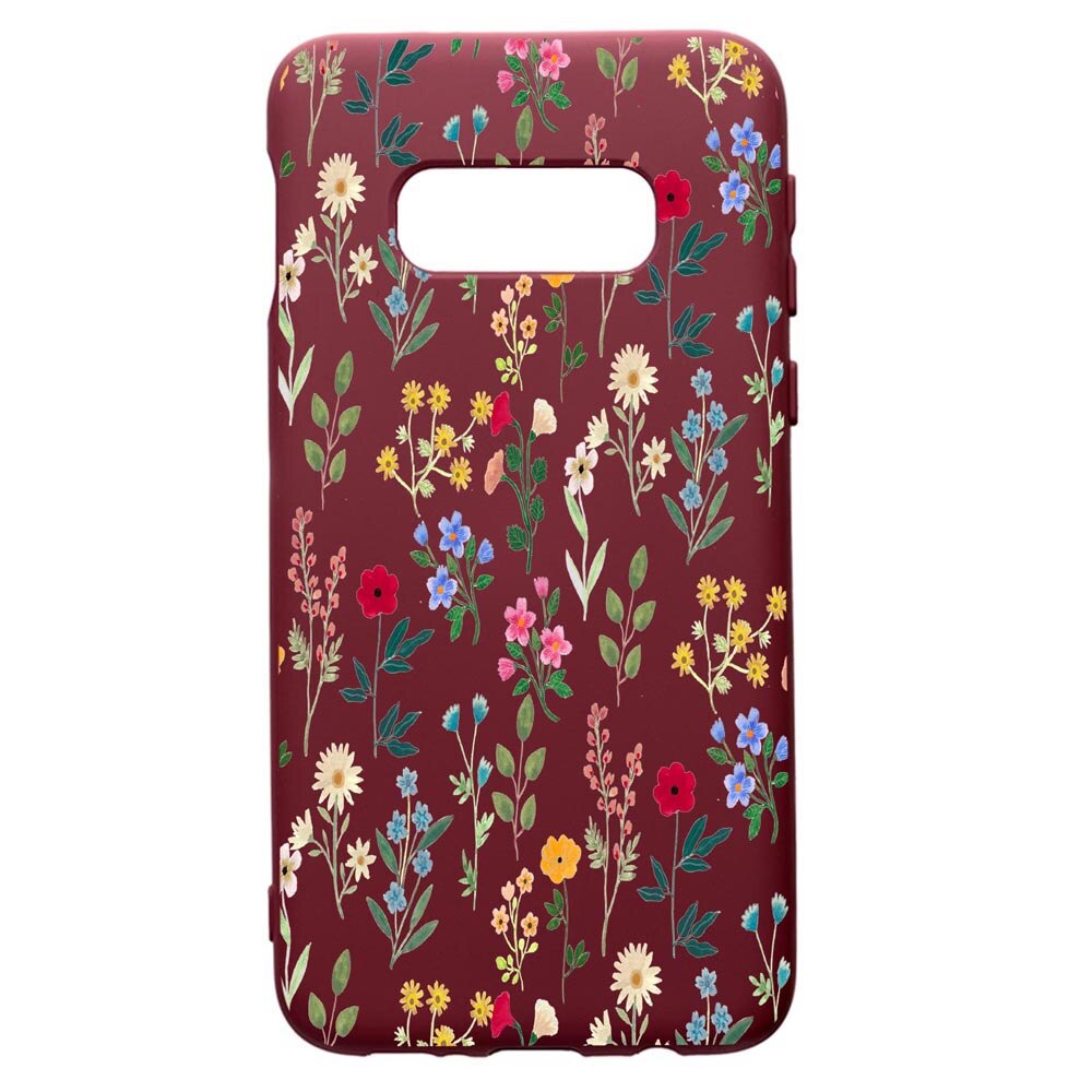 Husa Premium Silicon compatibila cu Samsung Galaxy S10E, Spring Flowers, cu interiorul din material textil, protectie camera, Burgundy, PBR635