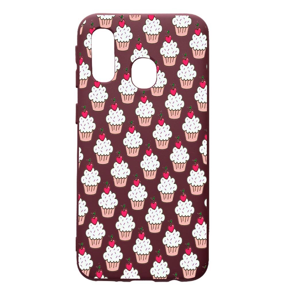 Husa Premium Silicon compatibila cu Samsung Galaxy A40, Muffins, cu interiorul din material textil, protectie camera, Burgundy, PBR668