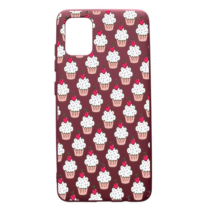 Husa Premium Silicon compatibila cu Apple iPhone 12 Pro Max, Muffins, cu interiorul din material textil, protectie camera, Burgundy, PBR668