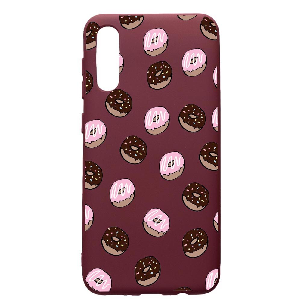 Husa Premium Silicon compatibila cu Huawei Y6 2019, Donuts, cu interiorul din material textil, protectie camera, Burgundy, PBR667