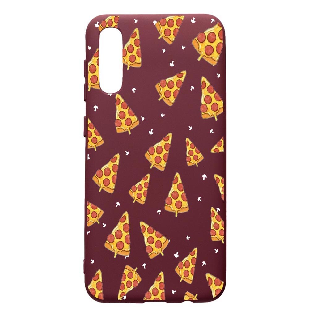Husa Premium Silicon compatibila cu Samsung Galaxy A50, Pizza, cu interiorul din material textil, protectie camera, Burgundy, PBR665