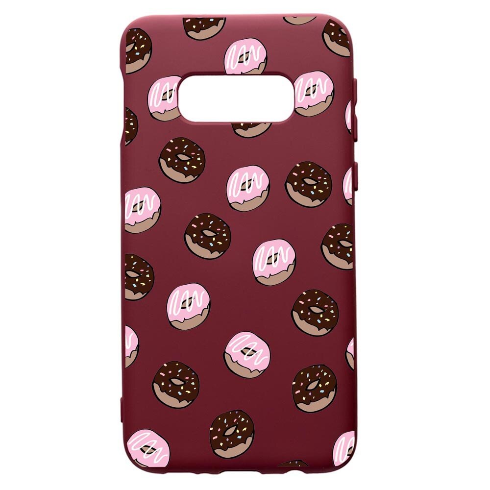 Husa Premium Silicon compatibila cu Samsung Galaxy S10E, Donuts, cu interiorul din material textil, protectie camera, Burgundy, PBR667