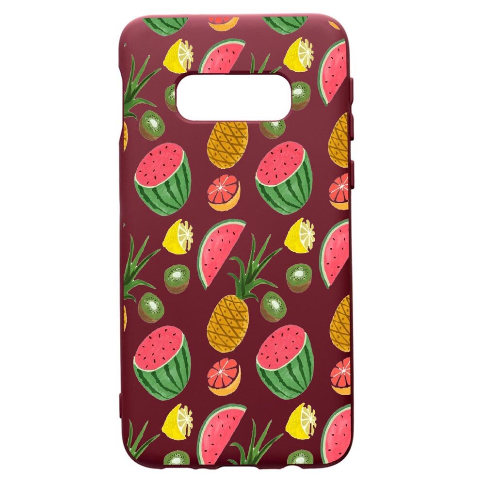 Husa Premium Silicon compatibila cu Samsung Galaxy S10E, Ananas, cu interiorul din material textil, protectie camera, Burgundy, PBR666