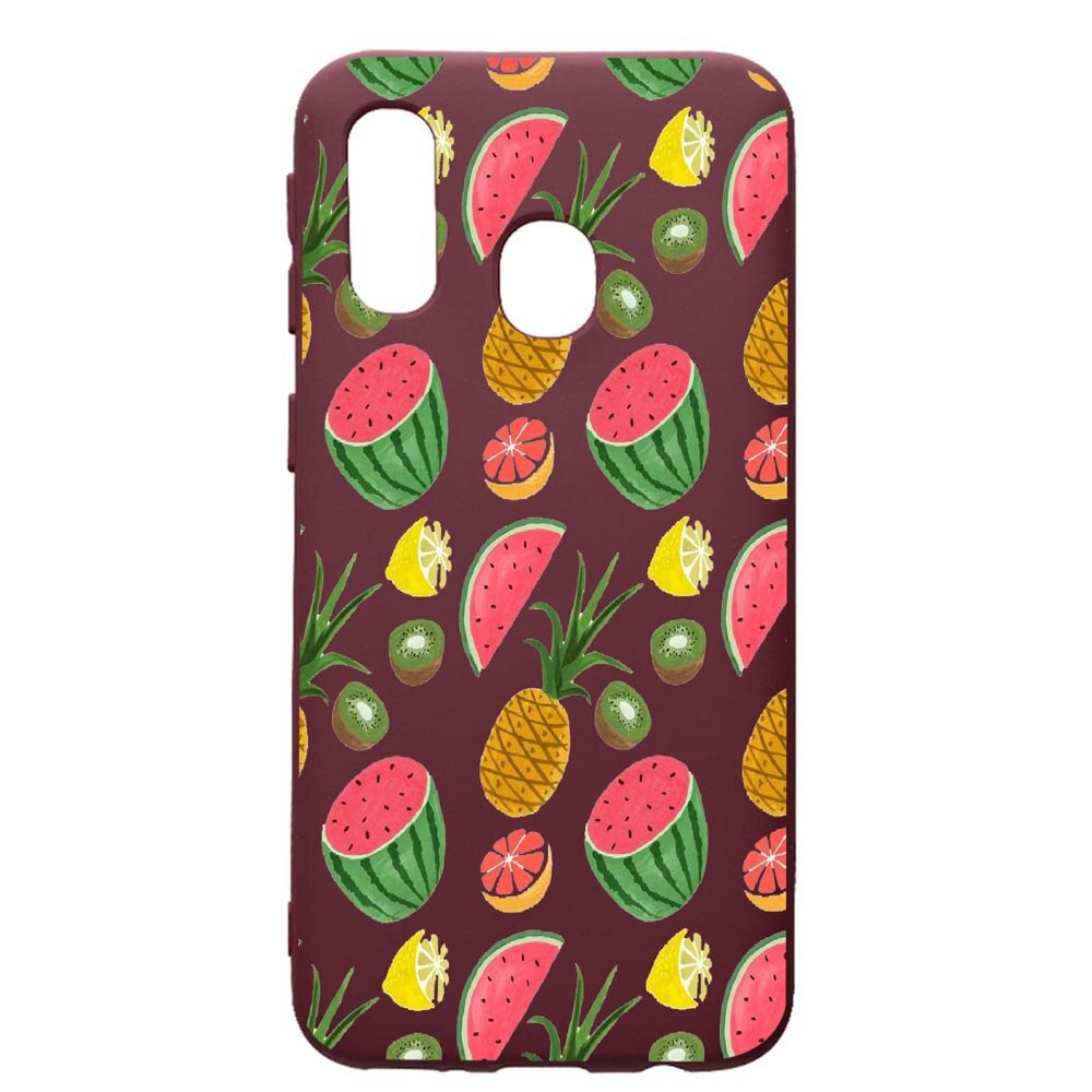 Husa Premium Silicon compatibila cu Samsung Galaxy A20E, Ananas, cu interiorul din material textil, protectie camera, Burgundy, PBR666