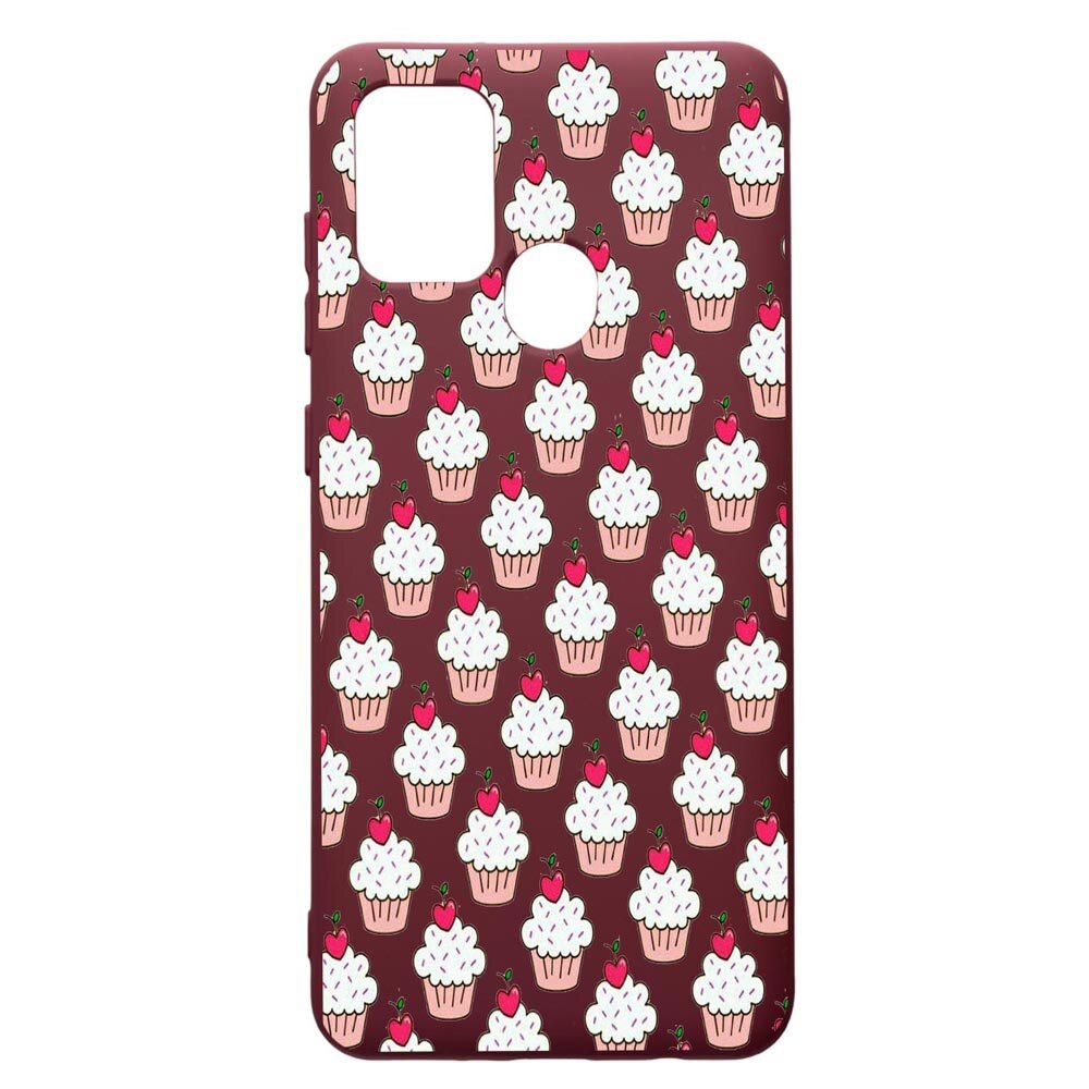 Husa Premium Silicon compatibila cu Samsung Galaxy A21S, Muffins, cu interiorul din material textil, protectie camera, Burgundy, PBR668