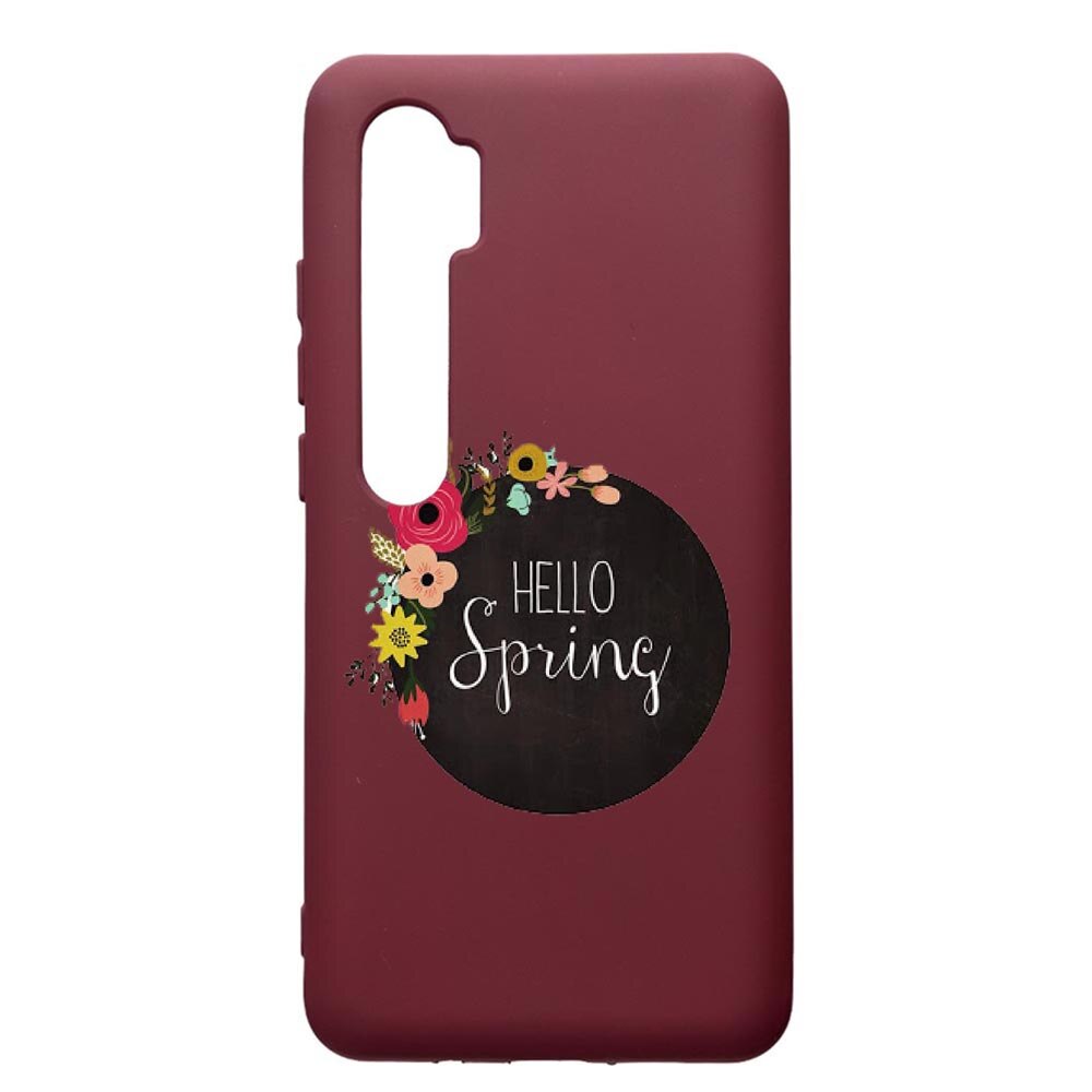 Husa Premium Silicon compatibila cu Xioami Mi Note 10, Hello Spring, cu interiorul din material textil, protectie camera, Burgundy, PBR684