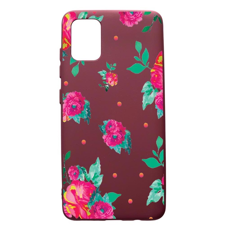 Husa Premium Silicon compatibila cu Apple iPhone 12 Pro Max, Roses - Pastel Colors, cu interiorul din material textil, protectie camera, Burgundy, PBR688