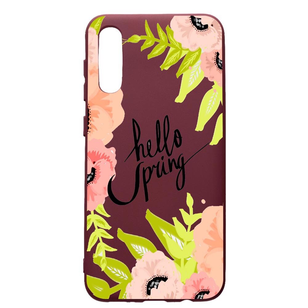 Husa Premium Silicon compatibila cu Samsung Galaxy A50, Hello Spring, cu interiorul din material textil, protectie camera, Burgundy, PBR685