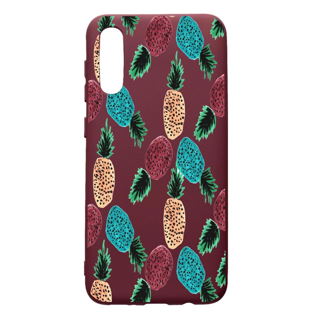 Husa Premium Silicon compatibila cu Samsung Galaxy A50, Ananas, cu interiorul din material textil, protectie camera, Burgundy, PBR669