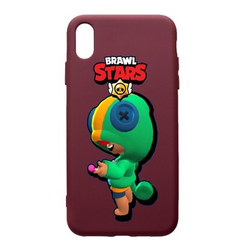 Husa Premium Silicon compatibila cu Samsung Galaxy A10, Brawl Stars Leon, cu interiorul din material textil, protectie camera, Burgundy, PBR648 Husa Premium Silicon compatibila cu Samsung Galaxy A10, Brawl Stars Leon, cu interiorul din material textil, protectie camera, Burgundy, PBR648