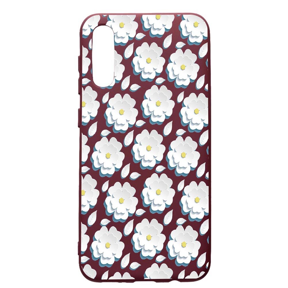 Husa Premium Silicon compatibila cu Samsung Galaxy A30S, Daisy White Flower, cu interiorul din material textil, protectie camera, Burgundy, PBR683
