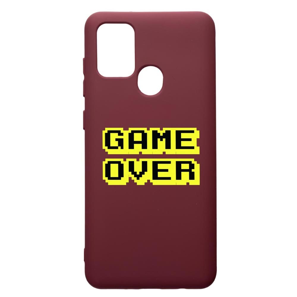 Husa Premium Silicon compatibila cu Samsung Galaxy A21S, Game Over, cu interiorul din material textil, protectie camera, Burgundy, PBR671