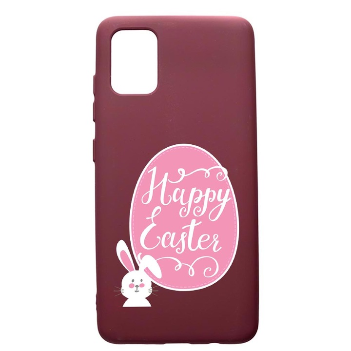 Husa Premium Silicon compatibila cu Apple iPhone 12 Pro Max, Happy Easter, cu interiorul din material textil, protectie camera, Burgundy, PBR689