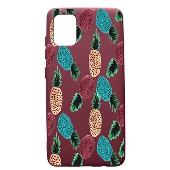 Husa Premium Silicon compatibila cu Apple iPhone 12 Pro Max, Ananas, cu interiorul din material textil, protectie camera, Burgundy, PBR669 Husa Premium Silicon compatibila cu Apple iPhone 12 Pro Max, Ananas, cu interiorul din material textil, protectie camera, Burgundy, PBR669