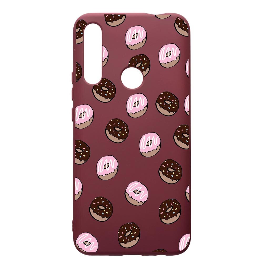 Husa Premium Silicon compatibila cu Huawei P Smart Z, Donuts, cu interiorul din material textil, protectie camera, Burgundy, PBR667