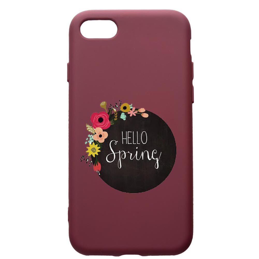 Husa Premium Silicon compatibila cu Apple iPhone SE 2 / iPhone 8 / iPhone 7, Hello Spring, cu interiorul din material textil, protectie camera, Burgundy, PBR684