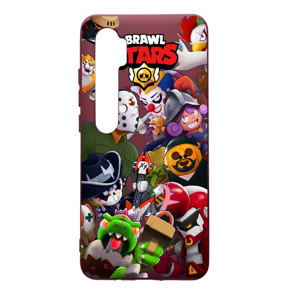 Husa Premium Silicon compatibila cu Xioami Mi Note 10, Brawl Stars, cu interiorul din material textil, protectie camera, Burgundy, PBR646