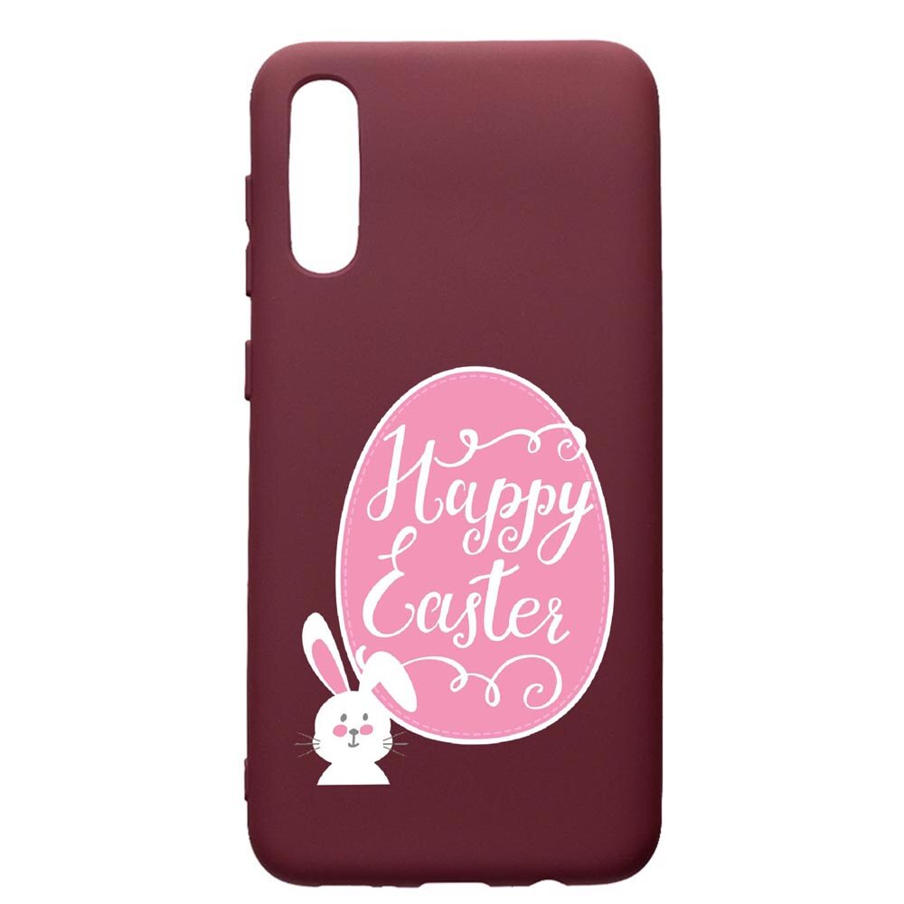 Husa Premium Silicon compatibila cu Samsung Galaxy A50, Happy Easter, cu interiorul din material textil, protectie camera, Burgundy, PBR689