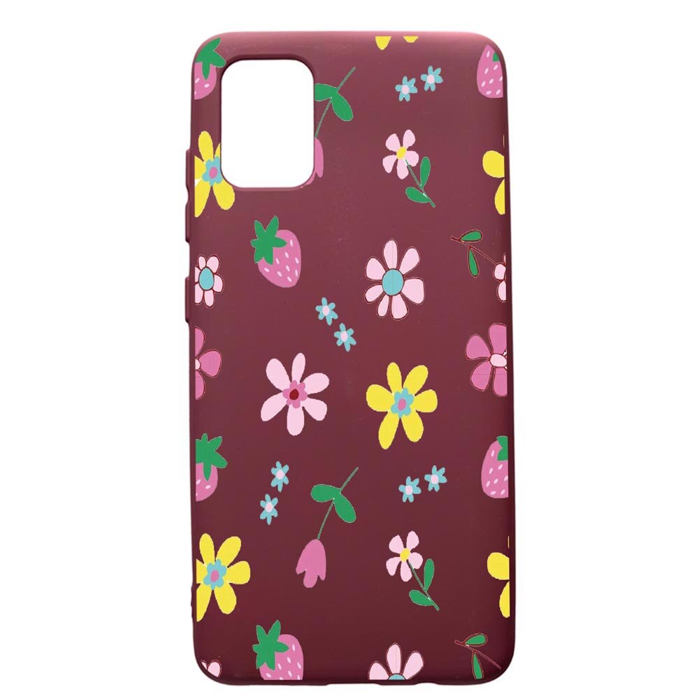 Husa Premium Silicon compatibila cu Samsung Galaxy S20 Plus, Flowers, cu interiorul din material textil, protectie camera, Burgundy, PBR687