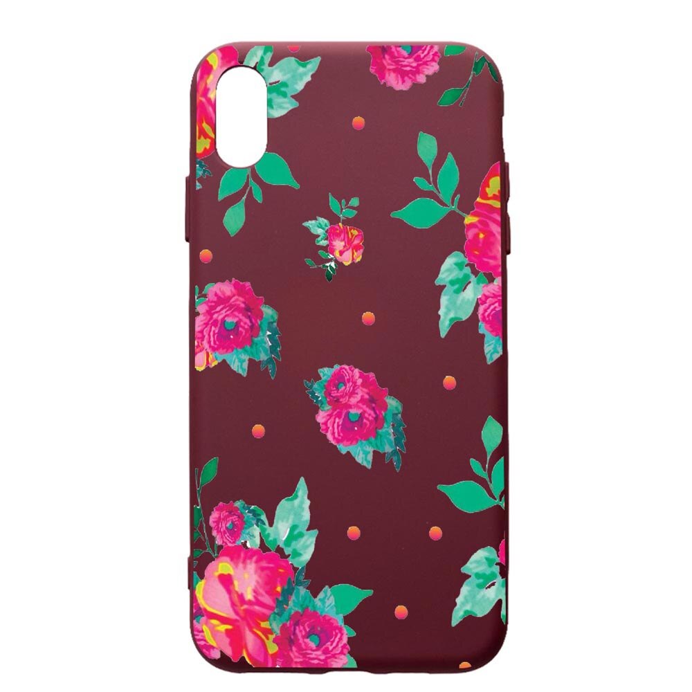 Husa Premium Silicon compatibila cu Apple iPhone XS Max, Roses - Pastel Colors, cu interiorul din material textil, protectie camera, Burgundy, PBR688