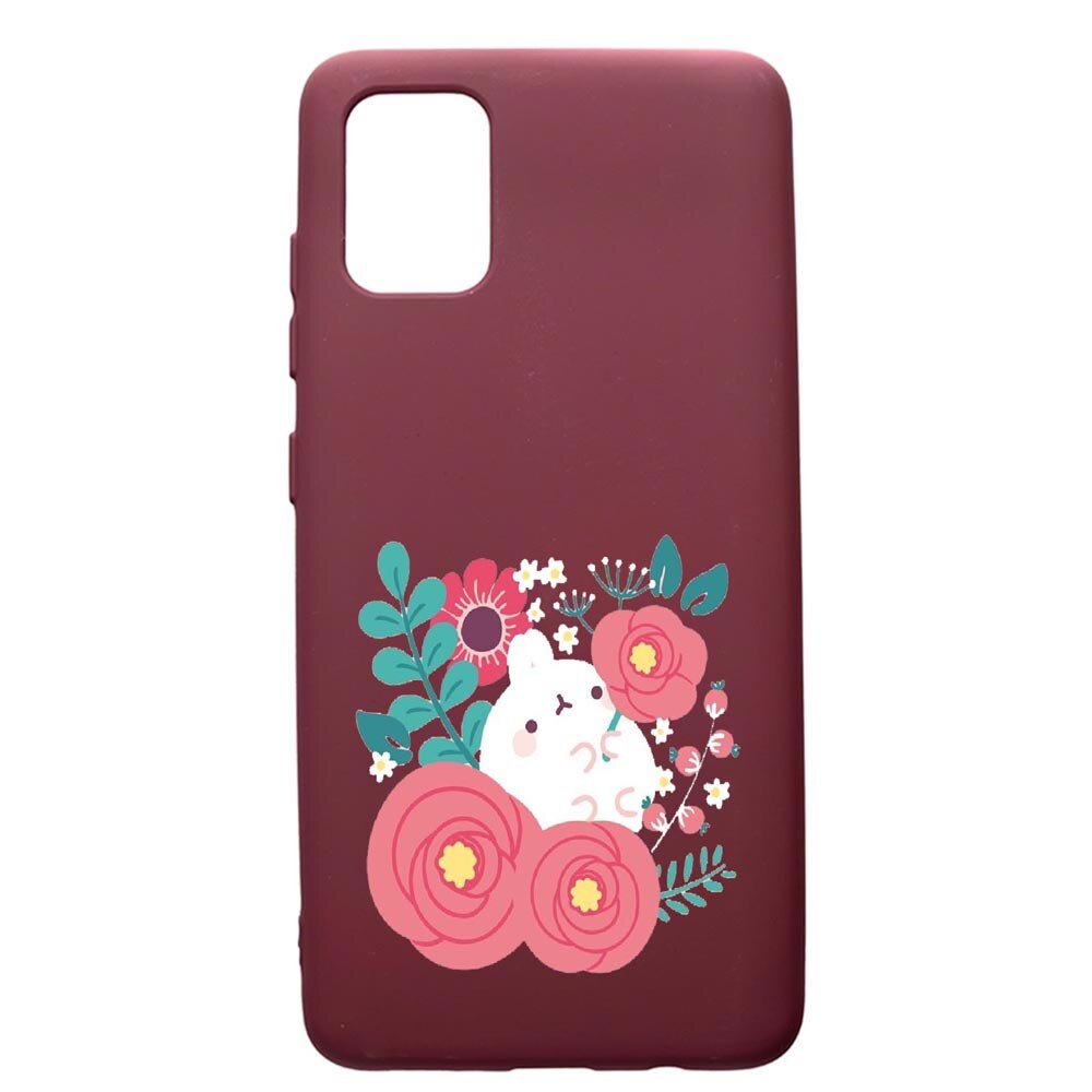Husa Premium Silicon compatibila cu Samsung Galaxy S20 Plus, Rabbit In Flowers, cu interiorul din material textil, protectie camera, Burgundy, PBR686