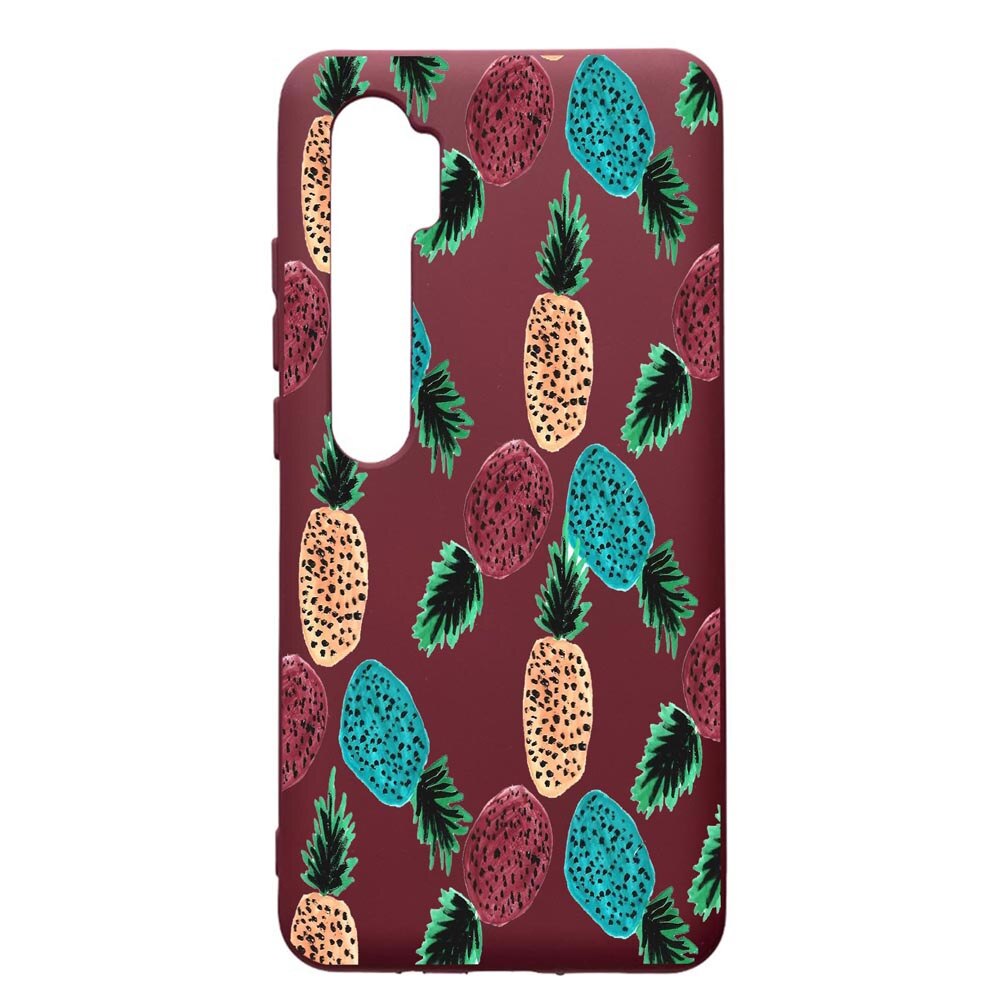 Husa Premium Silicon compatibila cu Xioami Mi Note 10, Ananas, cu interiorul din material textil, protectie camera, Burgundy, PBR669