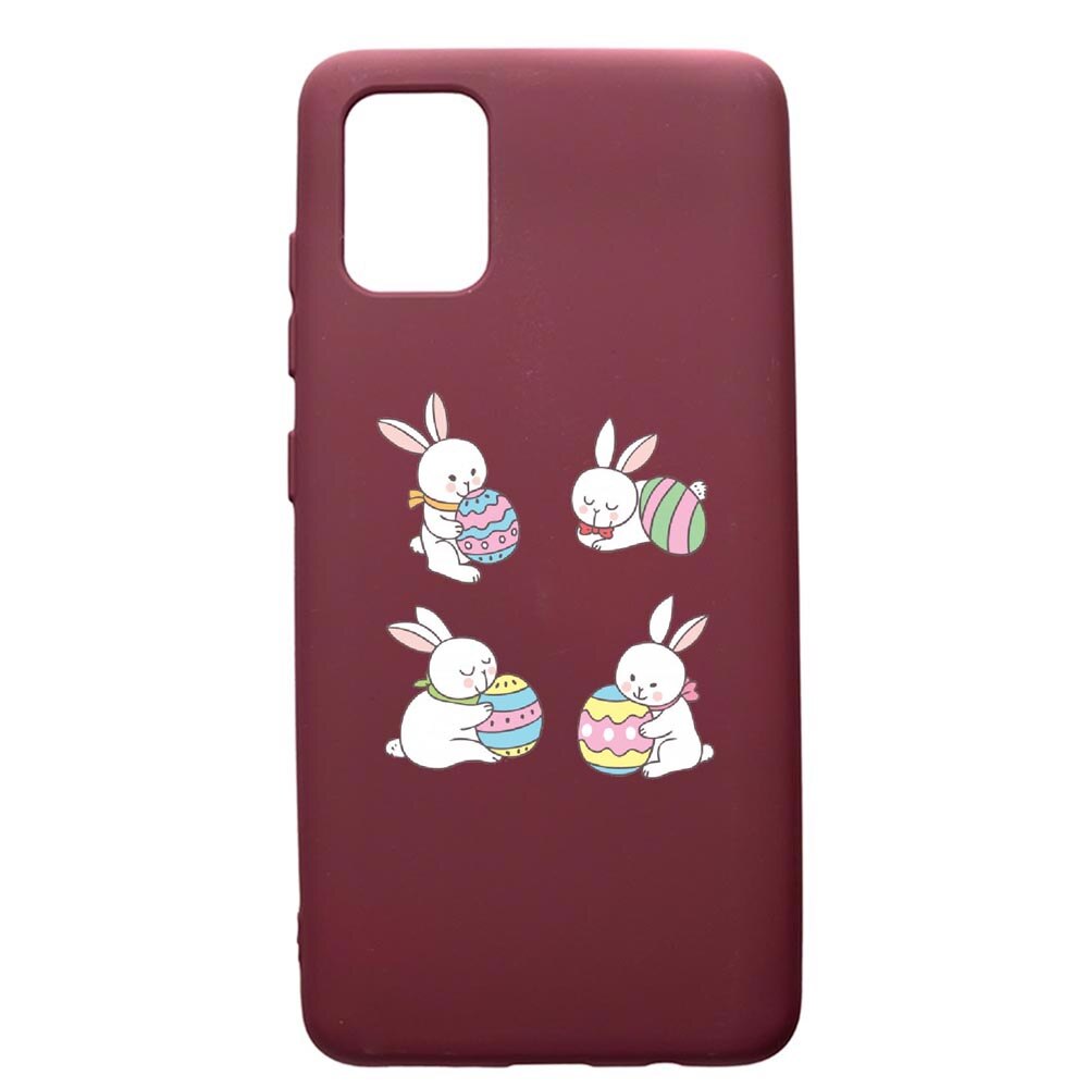 Husa Premium Silicon compatibila cu Samsung Galaxy A51, Rabbit Easter, cu interiorul din material textil, protectie camera, Burgundy, PBR690