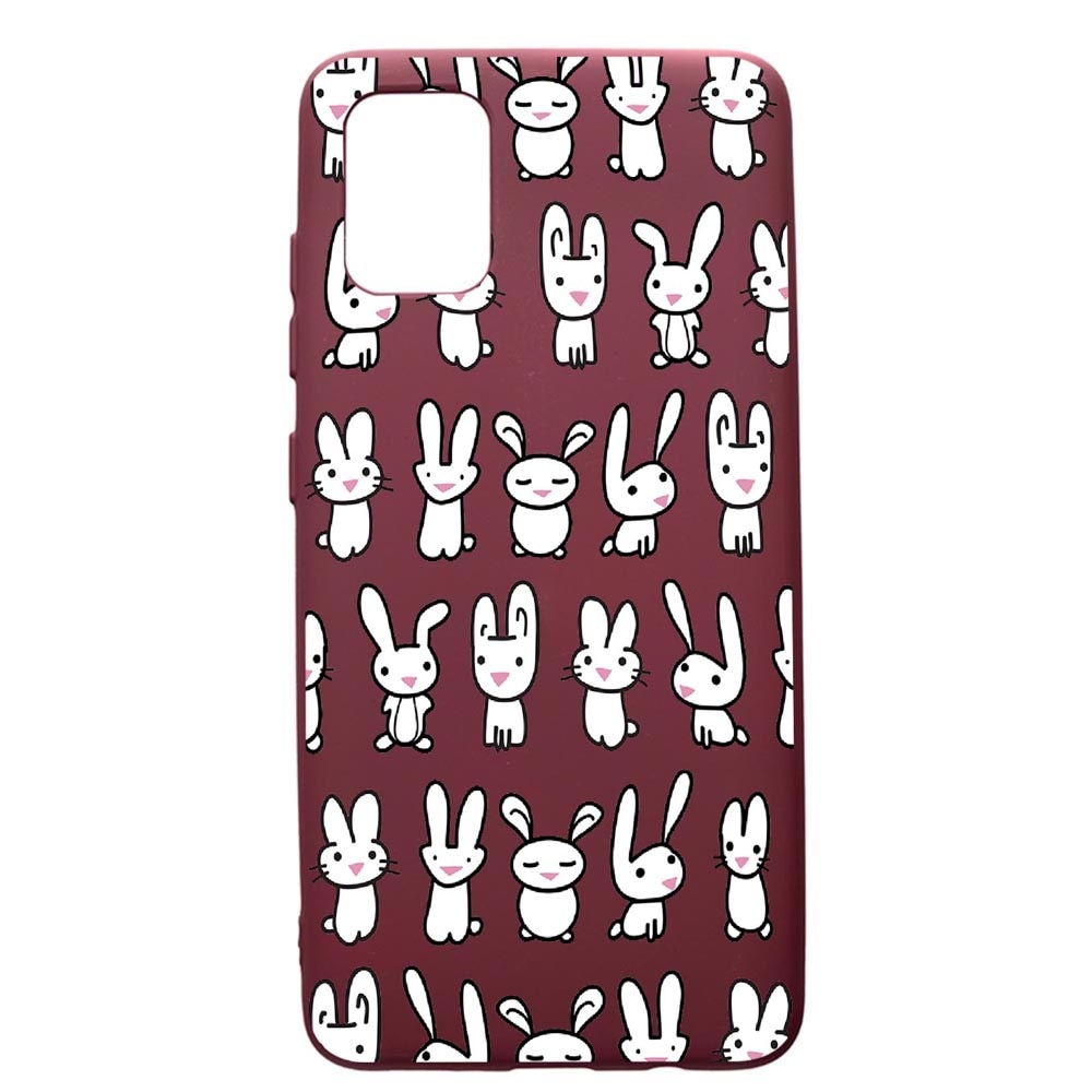 Husa Premium Silicon compatibila cu Apple iPhone 11 Pro Max, Rabbits, cu interiorul din material textil, protectie camera, Burgundy, PBR691