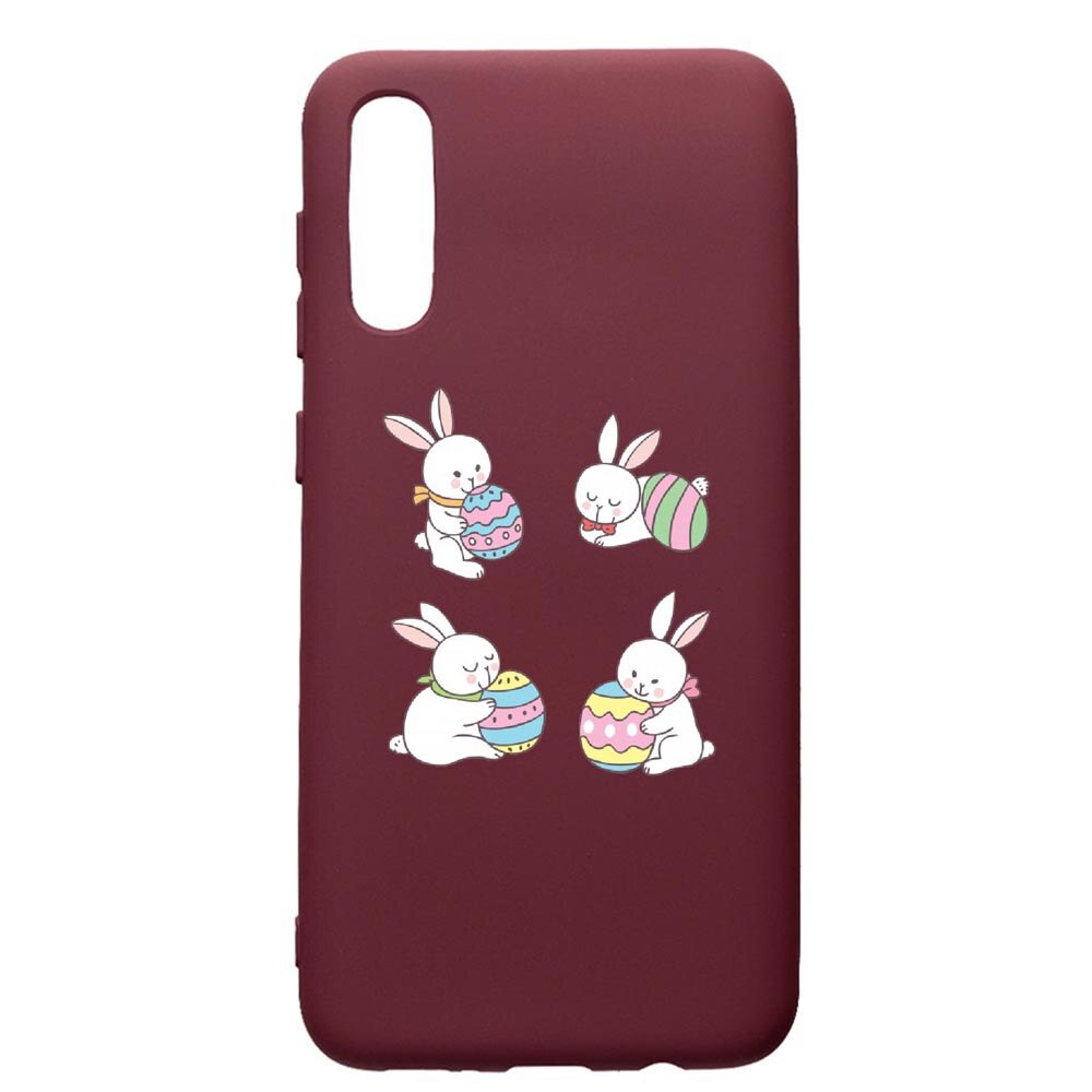 Husa Premium Silicon compatibila cu Samsung Galaxy A30S, Rabbit Easter, cu interiorul din material textil, protectie camera, Burgundy, PBR690