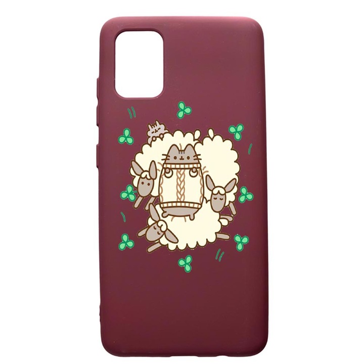 Husa Premium Silicon compatibila cu Apple iPhone 12 Pro Max, Rabbits - Lambs, cu interiorul din material textil, protectie camera, Burgundy, PBR692