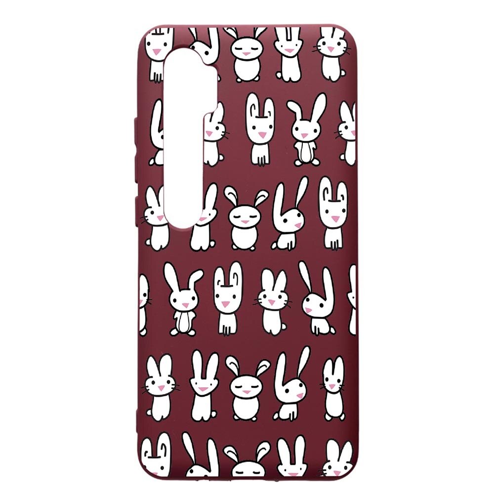 Husa Premium Silicon compatibila cu Xioami Mi Note 10, Rabbits, cu interiorul din material textil, protectie camera, Burgundy, PBR691