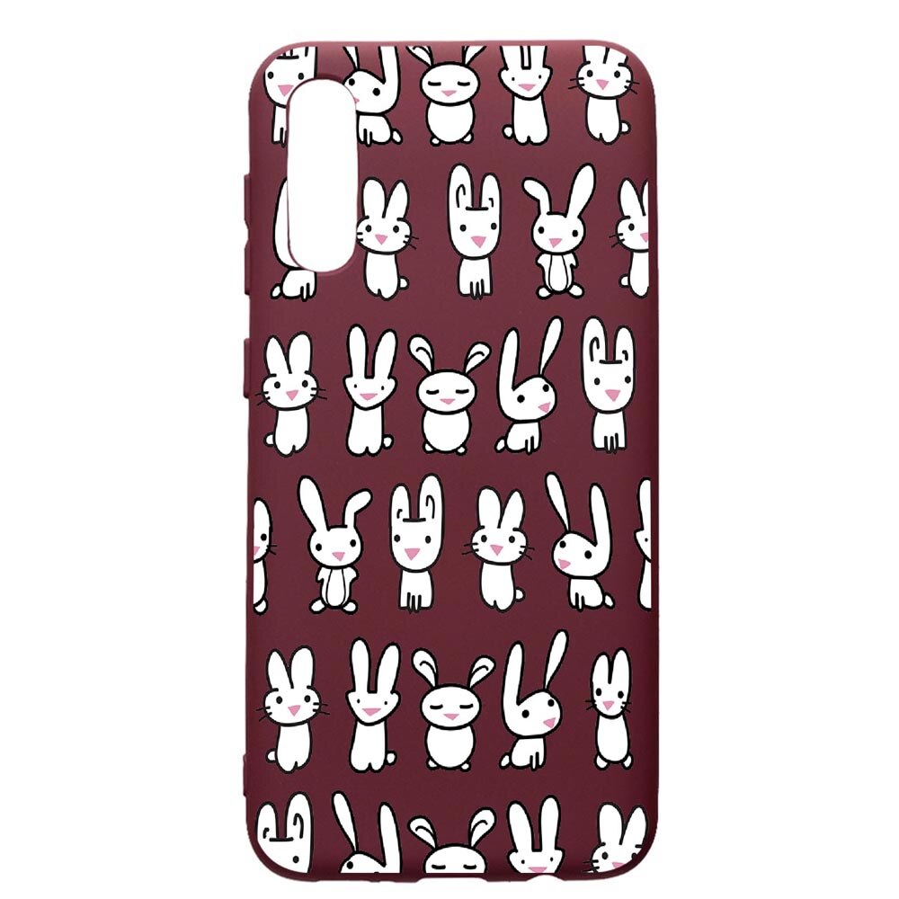 Husa Premium Silicon compatibila cu Samsung Galaxy A30S, Rabbits, cu interiorul din material textil, protectie camera, Burgundy, PBR691