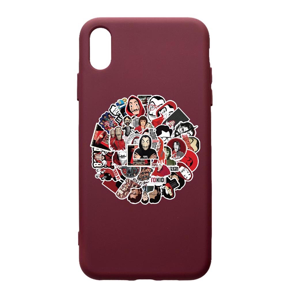 Husa Premium Silicon compatibila cu Apple iPhone XS Max, La Casa De Papel, cu interiorul din material textil, protectie camera, Burgundy, PBR715