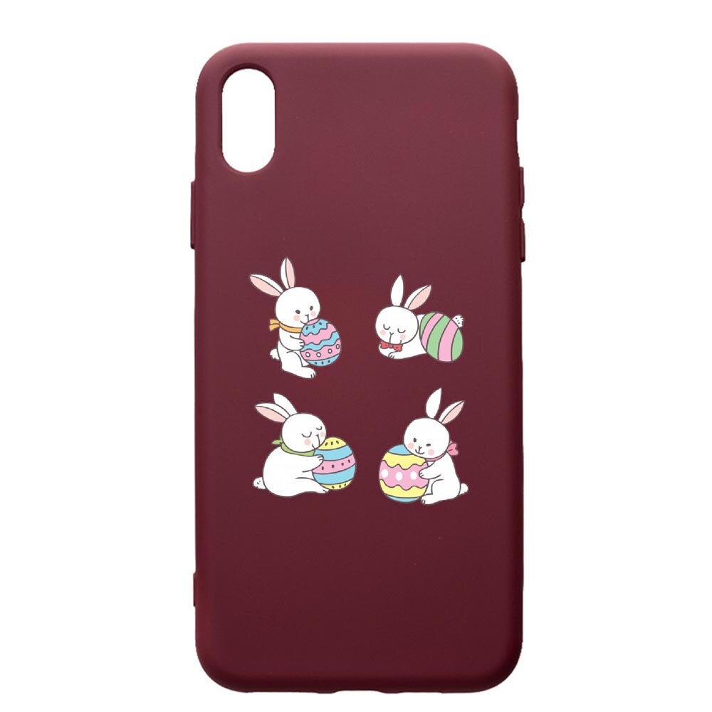 Husa Premium Silicon compatibila cu Samsung Galaxy A10, Rabbit Easter, cu interiorul din material textil, protectie camera, Burgundy, PBR690