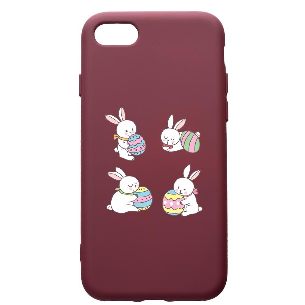 Husa Premium Silicon compatibila cu Apple iPhone SE 2 / iPhone 8 / iPhone 7, Rabbit Easter, cu interiorul din material textil, protectie camera, Burgundy, PBR690